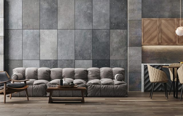 חיפוי קיר סלון מחומרי מיחזור בניין